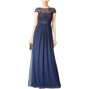 Adrianna Papell Full-length Navy Lace A-line Dress